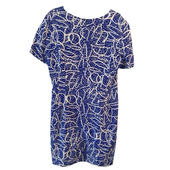 Robbie Bee Women Size 14 Square Neck Dress Blue Abstract 100% SILK Vtg 90s - Picture 4 of 6